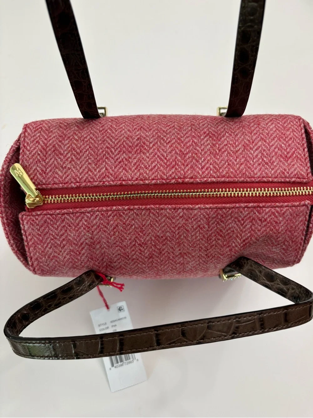 Frances Valentine Pink Wool Herringbone Boxy Satchel Bag